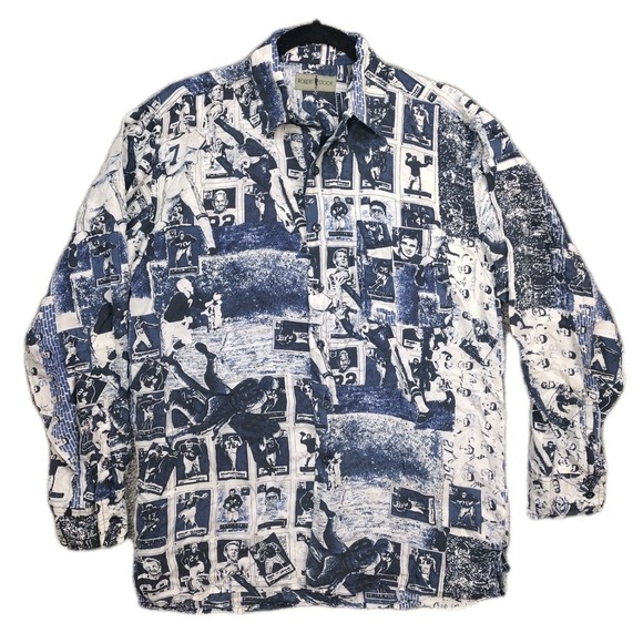 Robert Stock Other - ROBERT STOCK SILK FOOTBALL PLAYER BUTTON UP Blue White All Over Print Men's LG